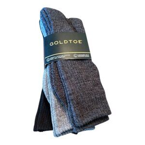 Gold Toe Men's Cushion Crew Socks 3 Pairs 6-12.5 Dark Gray Light Gray Black NWT